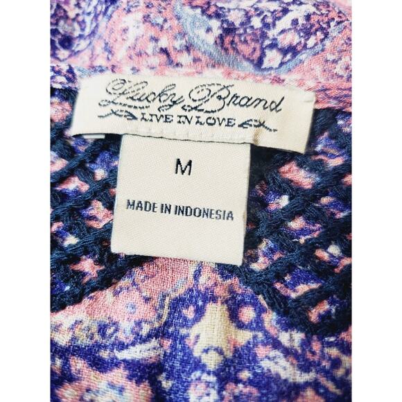 Lucky Brand Womens Medium‎ Peasant Top Bohemian Balloon Sleeve Printed Tassel - Picture 5 of 9